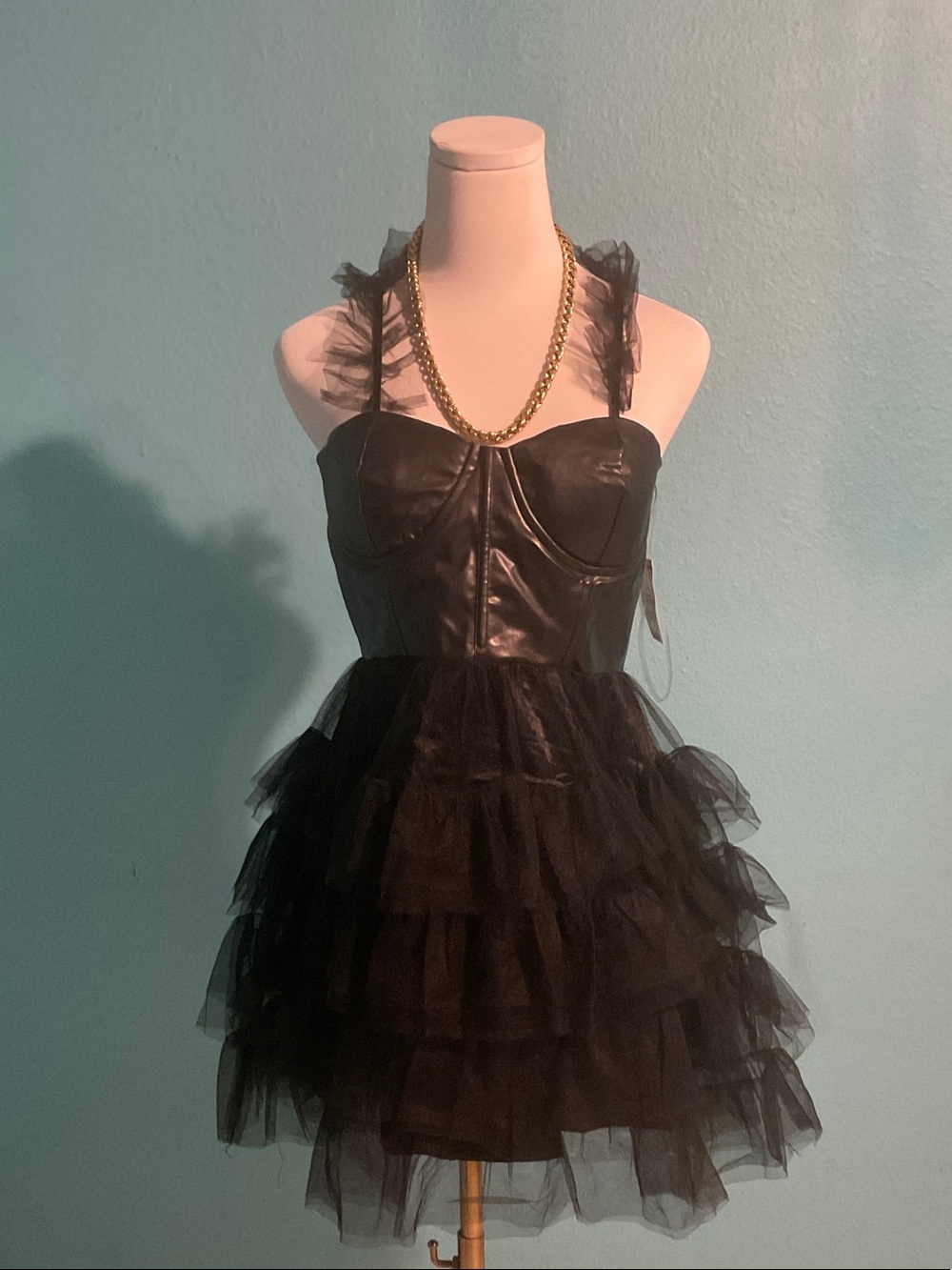 Live 4 Truth Black Ruffled Tulle & Faux-Leather Dress